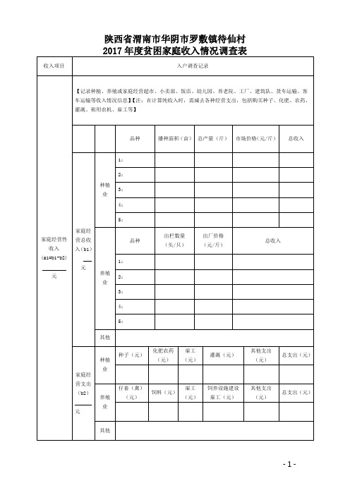 2017年度贫困家庭收入情况调查表