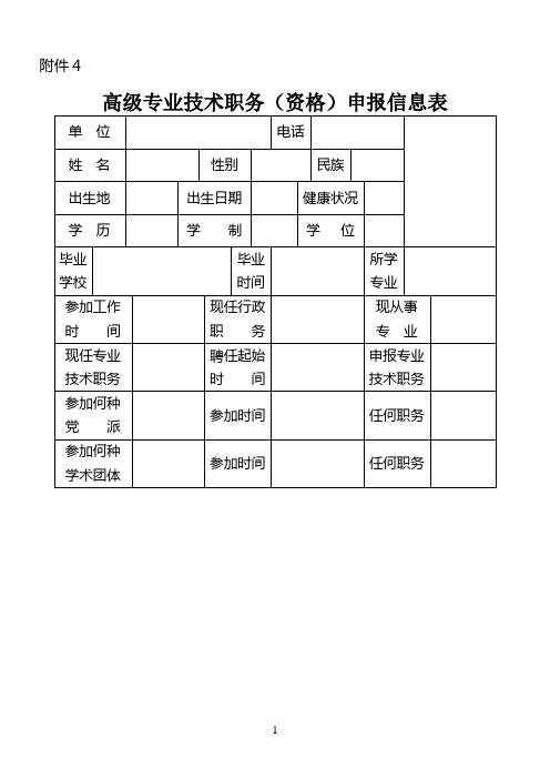 高级专业技术职务(资格)申报信息表