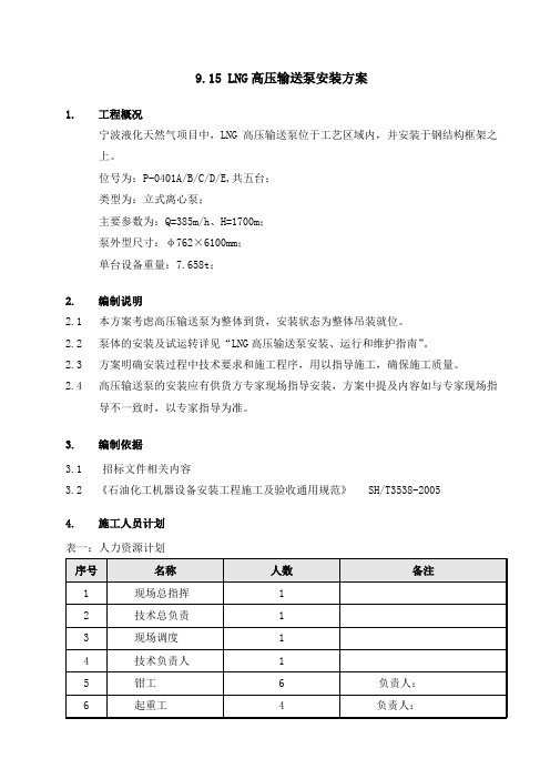 LNG高压输送泵安装方案