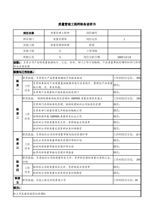 质量管理工程师职务说明书.doc