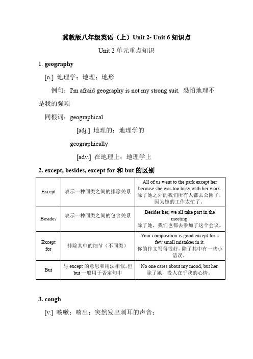 冀教版八年级英语上册Unit 2-Unit 6知识点