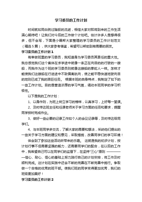 学习委员的工作计划范文（精选5篇）