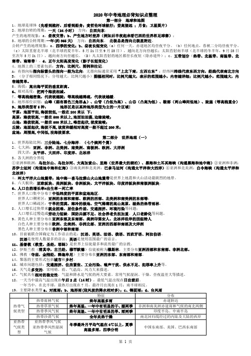 2020年人教版中考地理必背知识点整理