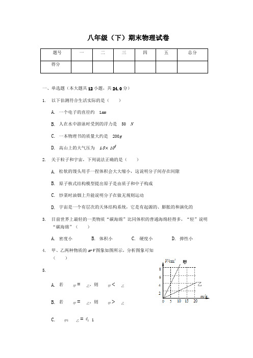 江苏省泰州市-八年级(下)期末物理试卷-