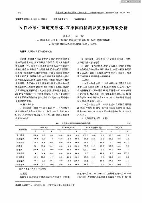 女性泌尿生殖道支原体、衣原体的检测及支原体药敏分析