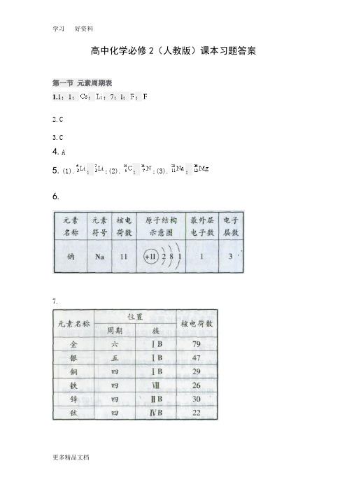 高中化学必修2(人教版)课本习题答案汇编