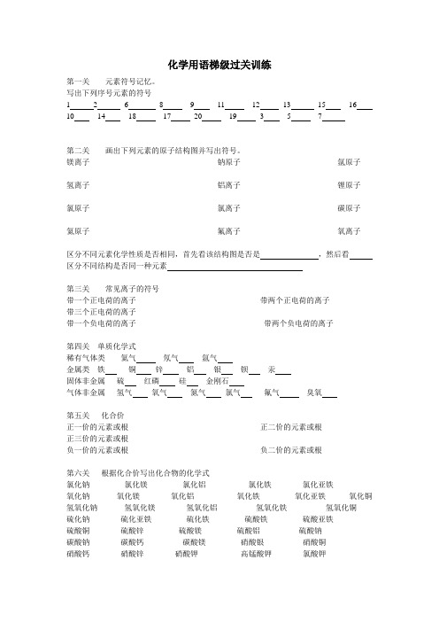 人教版九年级化学上册化学符号过关训练题