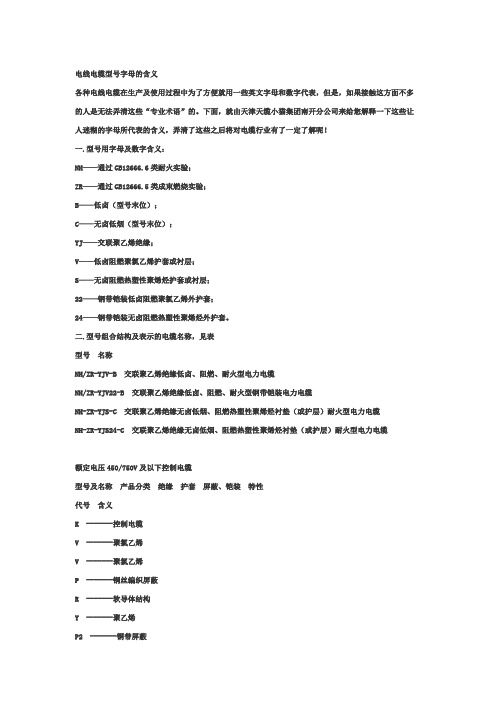 电线电缆型号字母含义