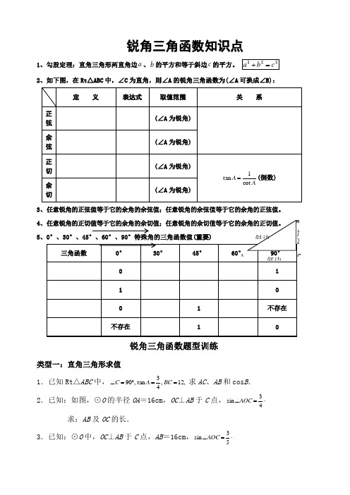 初中三角函数知识点题型总结课后练习