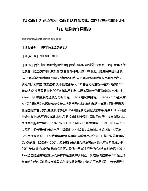 以Cdk5为靶点探讨Cdk5活性抑制肽CIP在神经细胞和胰岛β细胞的作用机制