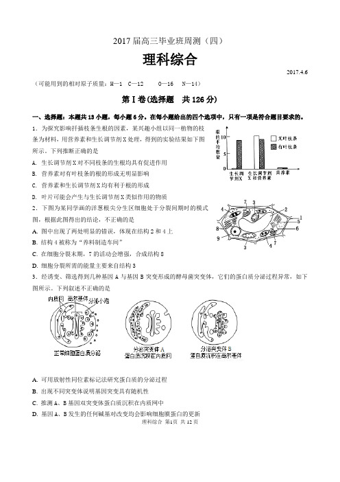 2017届高三毕业班四月周测理科综合