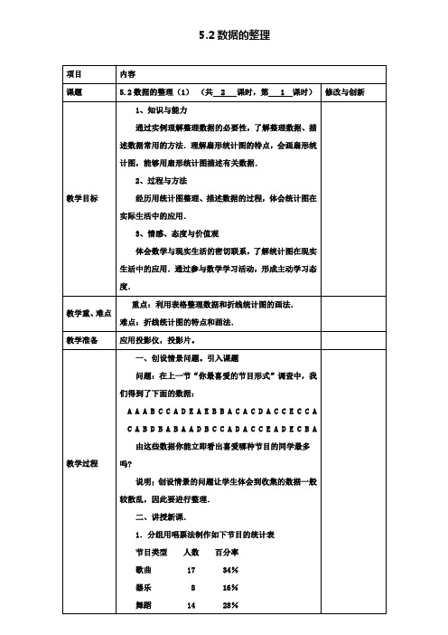 七年级数学上册5.2数据的整理(1)教案沪科版