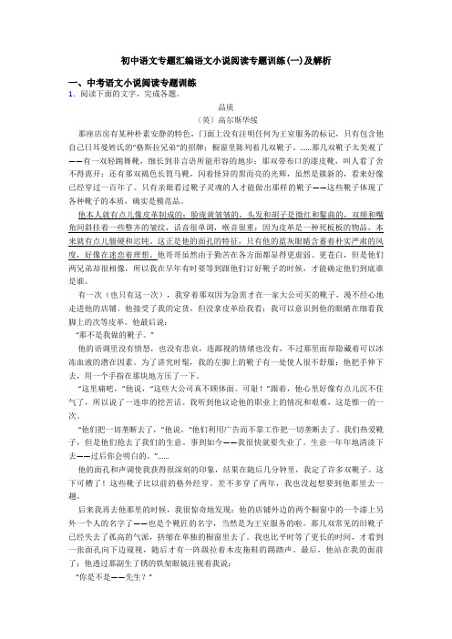 初中语文专题汇编语文小说阅读专题训练(一)及解析