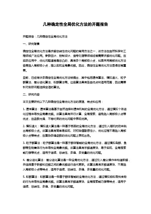 几种确定性全局优化方法的开题报告