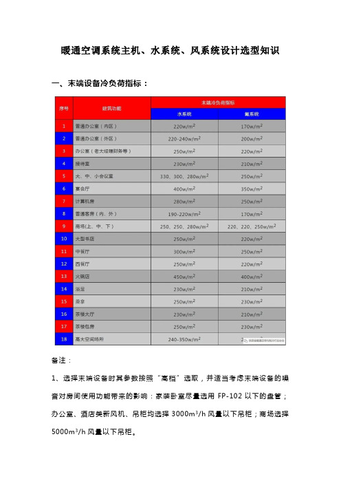 暖通空调系统主机、水系统、风系统设计选型知识