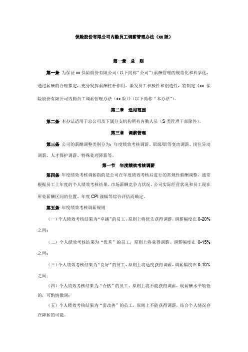 保险股份有限公司内勤员工调薪管理办法模版