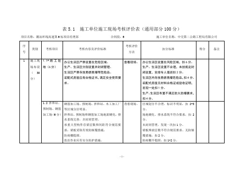 平安工地自评表5.1通用部分评价