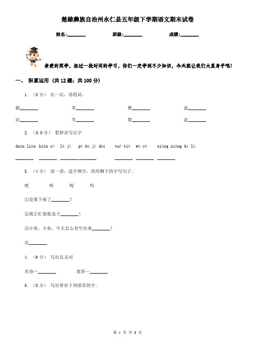 楚雄彝族自治州永仁县五年级下学期语文期末试卷