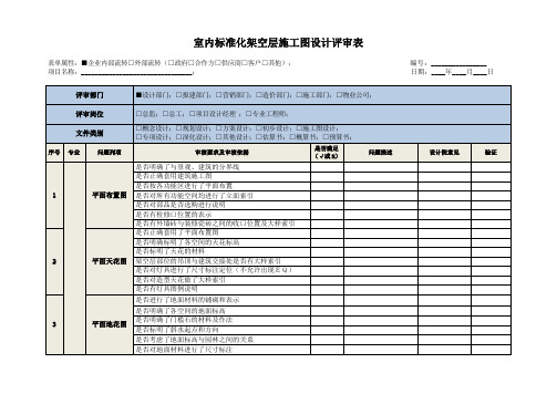 房地产企业室内标准化架空层施工图设计评审表