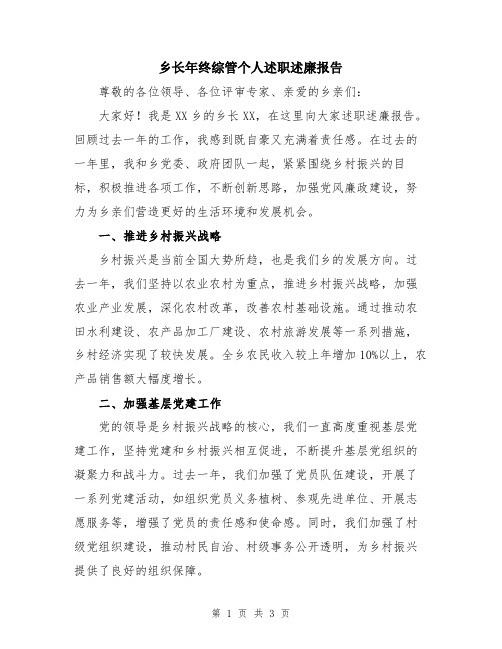 乡长年终综管个人述职述廉报告