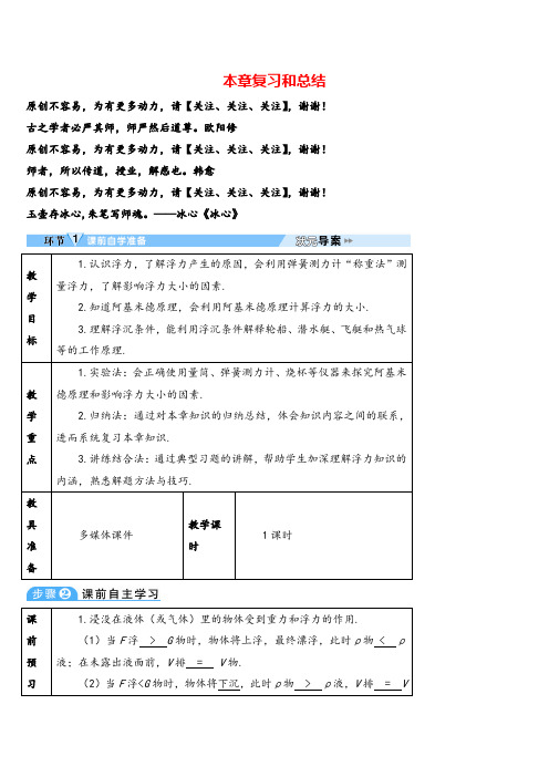 人教版物理八年级下册本章复习和总结(导学案)