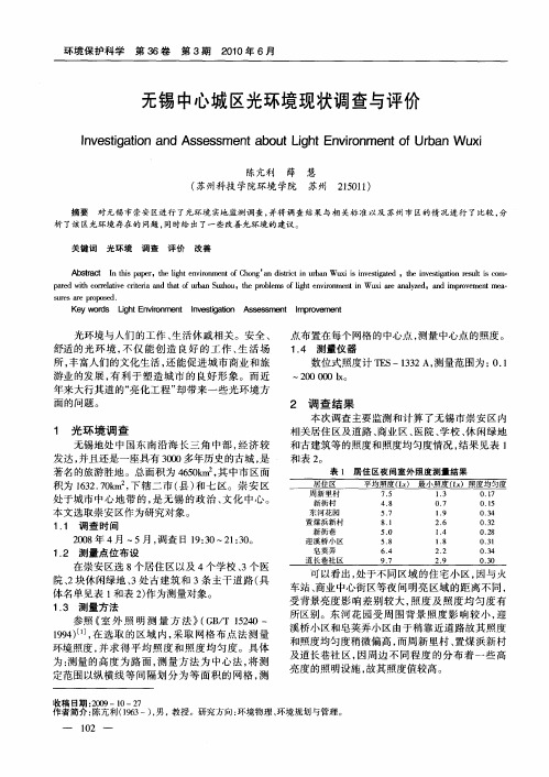 无锡中心城区光环境现状调查与评价