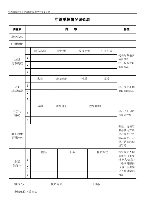 申请单位情况调查表