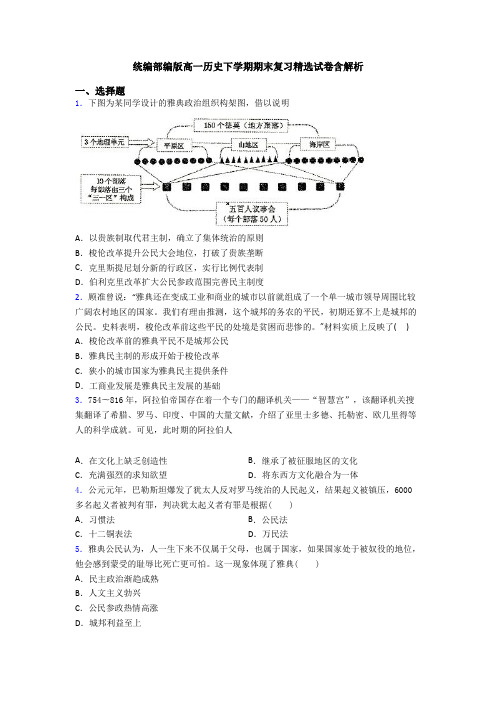 统编部编版高一历史下学期期末复习精选试卷含解析