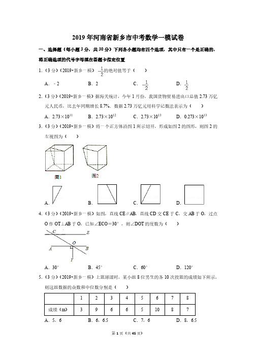 2019年河南省新乡市中考数学一模试卷(带解析)