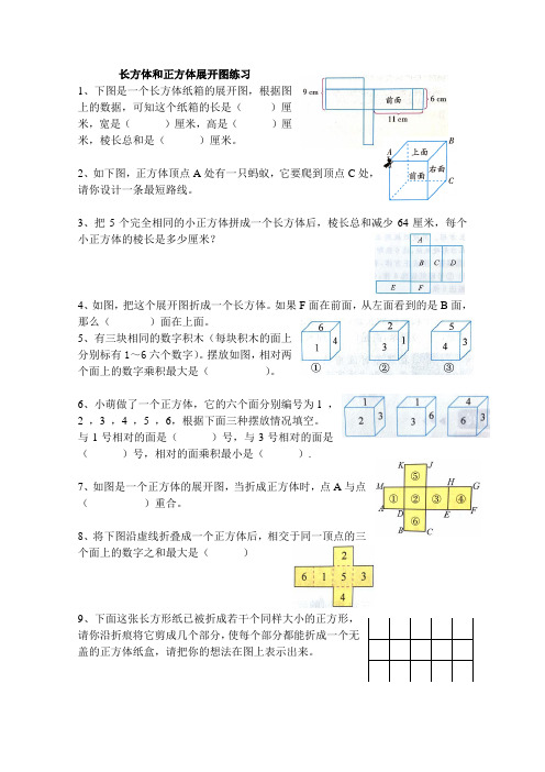 最新苏教版六年级上册数学《长方体和正方体的展开图》练习