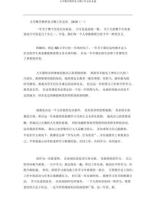 小学数学教师见习期工作总结5篇