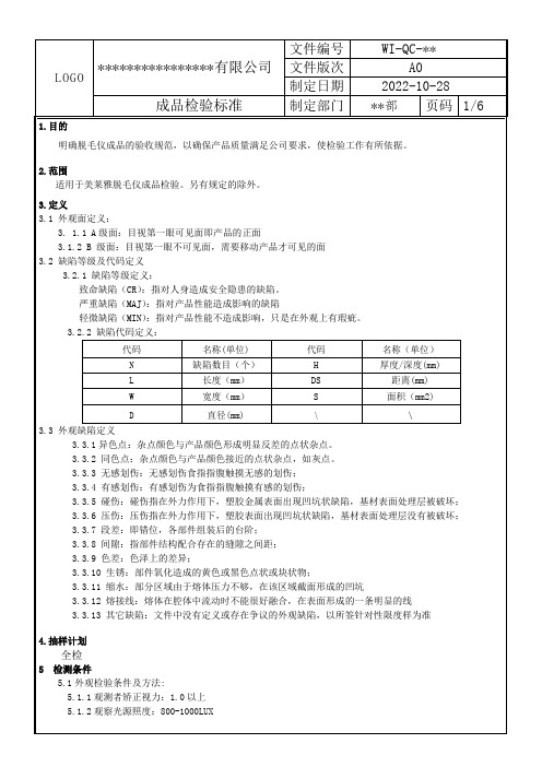 成品检验标准