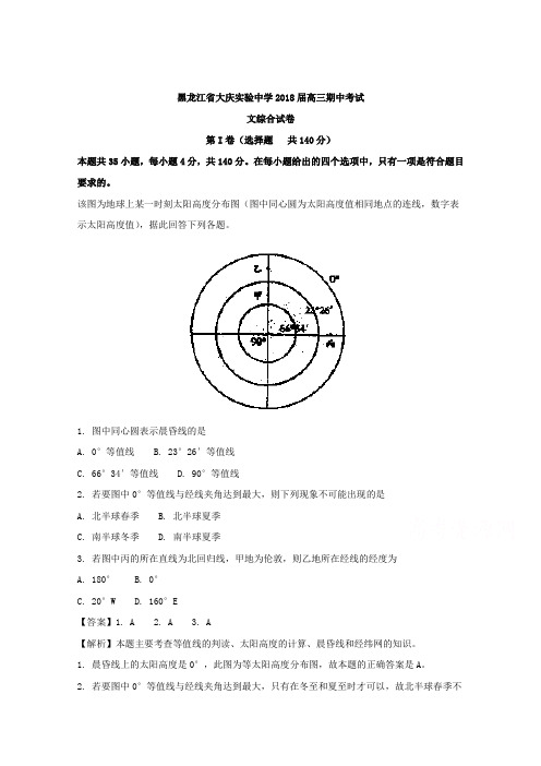 黑龙江省大庆实验中学2018届高三上学期期中考试文科综合地理试题 含解析