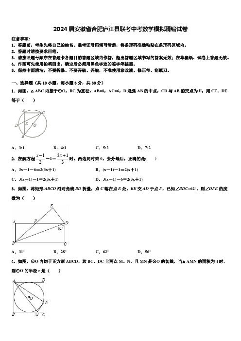 2024届安徽省合肥庐江县联考中考数学模拟精编试卷含解析