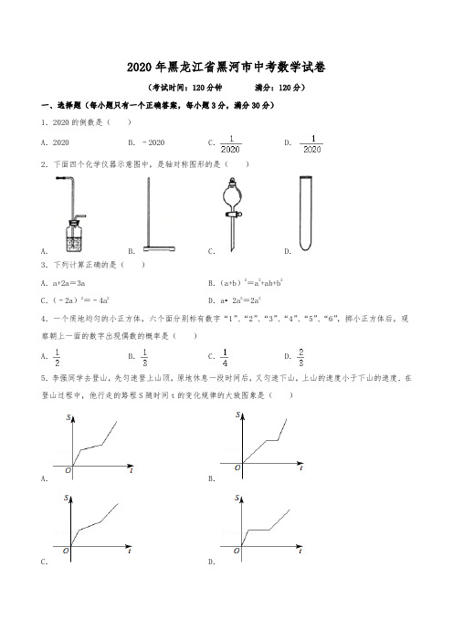 2020年黑龙江省黑河市中考数学试卷(含解析)