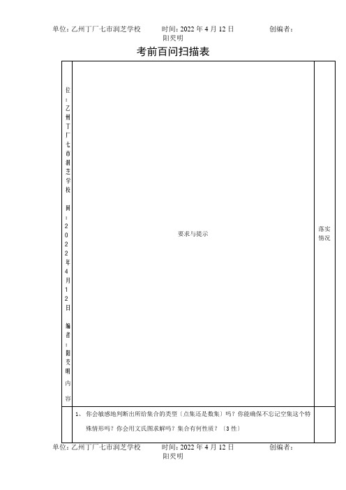 高中数学考前百问扫描高三数学基础知识基本技能基本思想基本题型提醒 试题