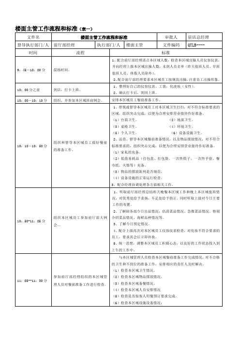 楼面主管工作流程标准