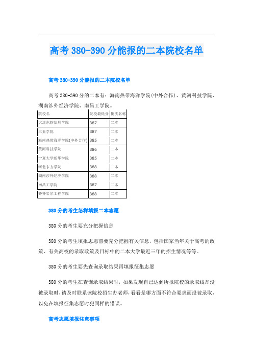 高考380-390分能报的二本院校名单