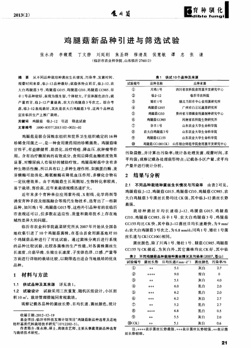 鸡腿菇新品种引进与筛选试验