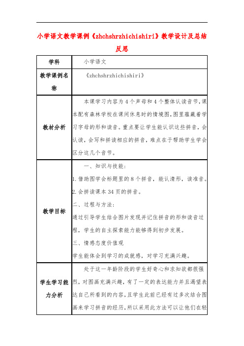 小学语文教学课例《zhchshrzhichishiri》教学设计及总结反思