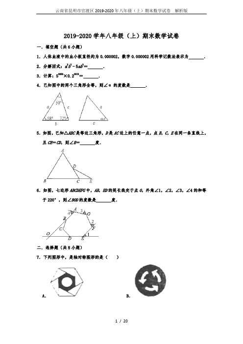 云南省昆明市官渡区2019-2020年八年级(上)期末数学试卷  解析版