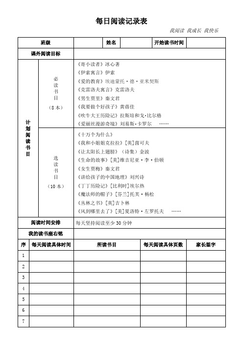 每日阅读记录表模板