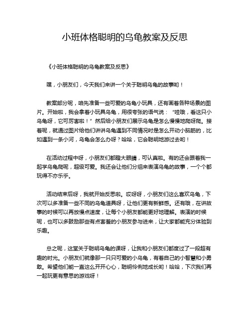 小班体格聪明的乌龟教案及反思