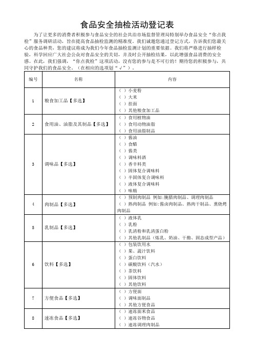 食品安全抽检活动登记表模板(可修改)