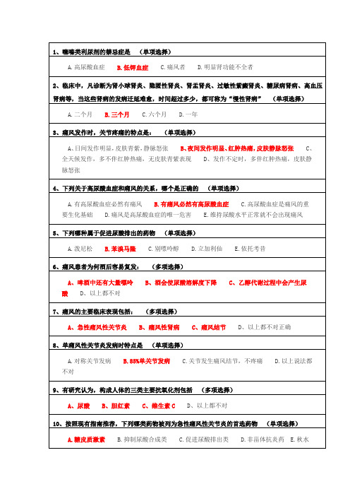 2018年浙江执业药师继续教育—痛风的诊断与治疗