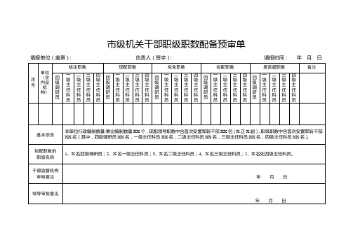 市级机关干部职级职数配备预审单