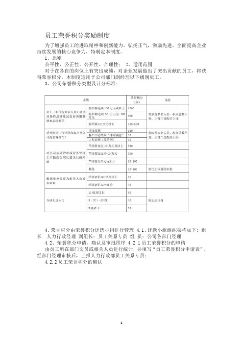 员工荣誉积分奖励制度