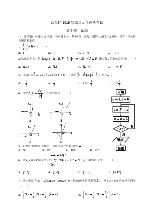 湖北省武汉市武昌区2019届高三元月调研考试数学理试题(全WORD版)