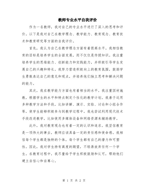 教师专业水平自我评价