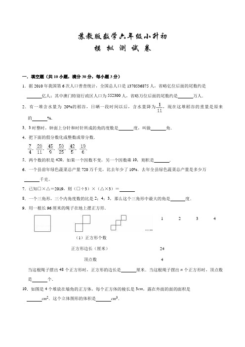 苏教版数学小升初试卷(附答案)